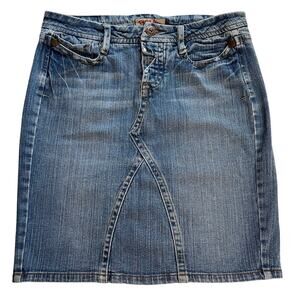 VTG Paris Blue Y2K Western Boho Style Mini Medium Wash Denim Skirt Size 7